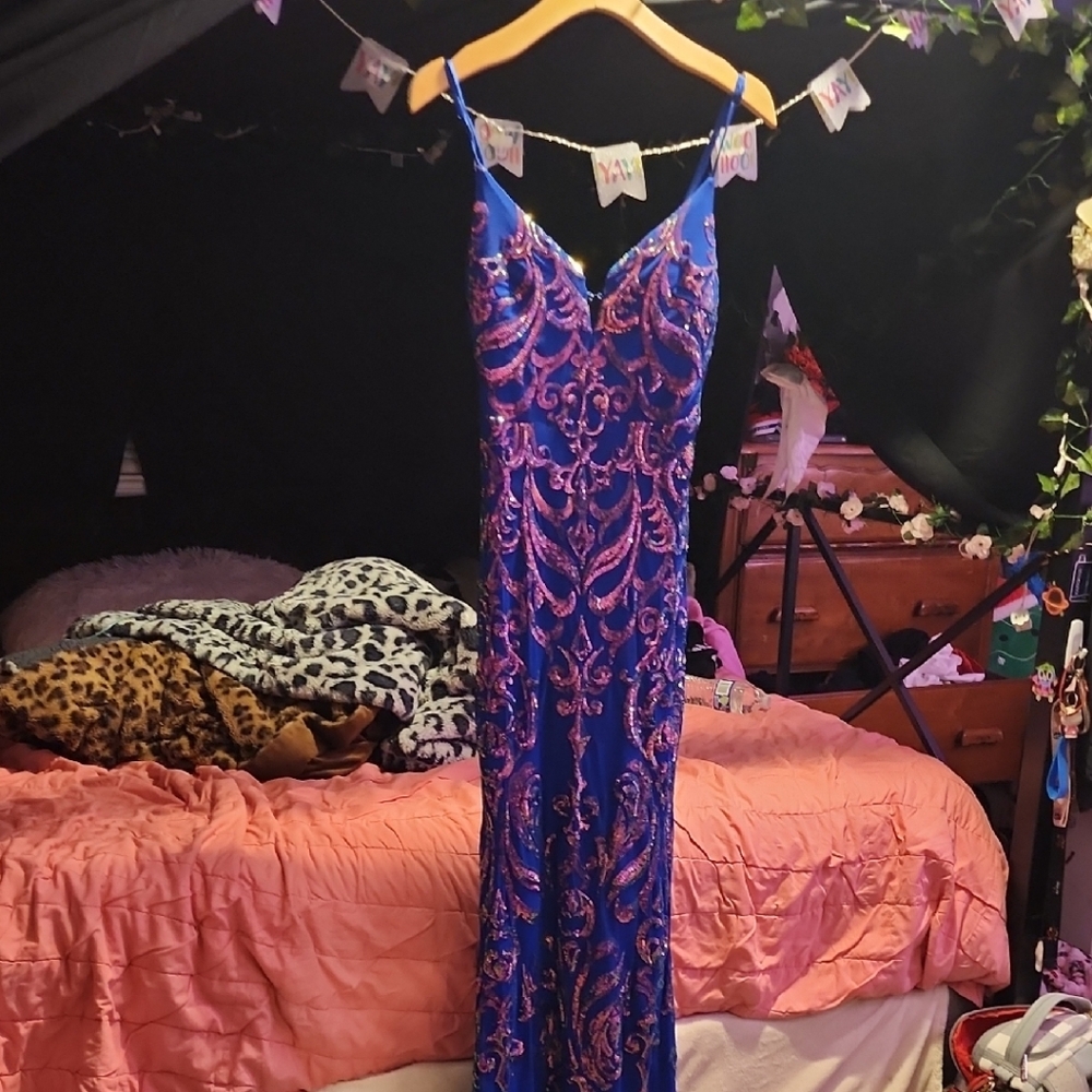 Vibrant Blue and Pink Maxi Dress
